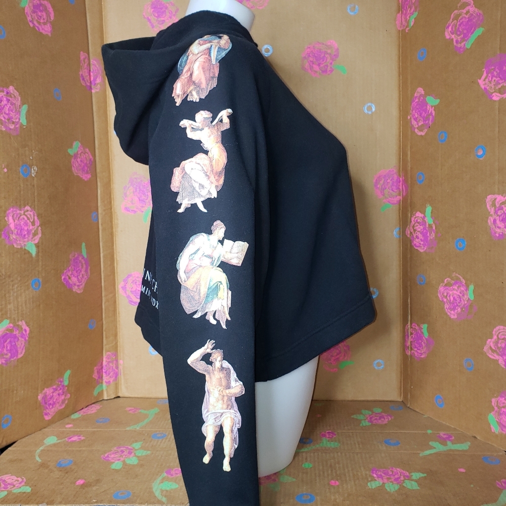 ZARA WOMAN SISTINE CHAPEL CROPPED BLACK SWEATSHIRT HOODIE SIZE MEDIUM - Picture 6 of 13